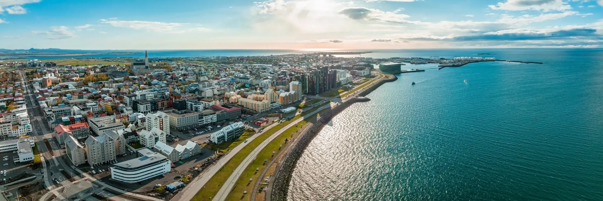 beautiful aerial view of reykjavik iceland on a sunny summer day panoramic view of reykjavik