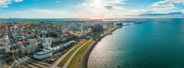 beautiful aerial view of reykjavik iceland on a sunny summer day panoramic view of reykjavik