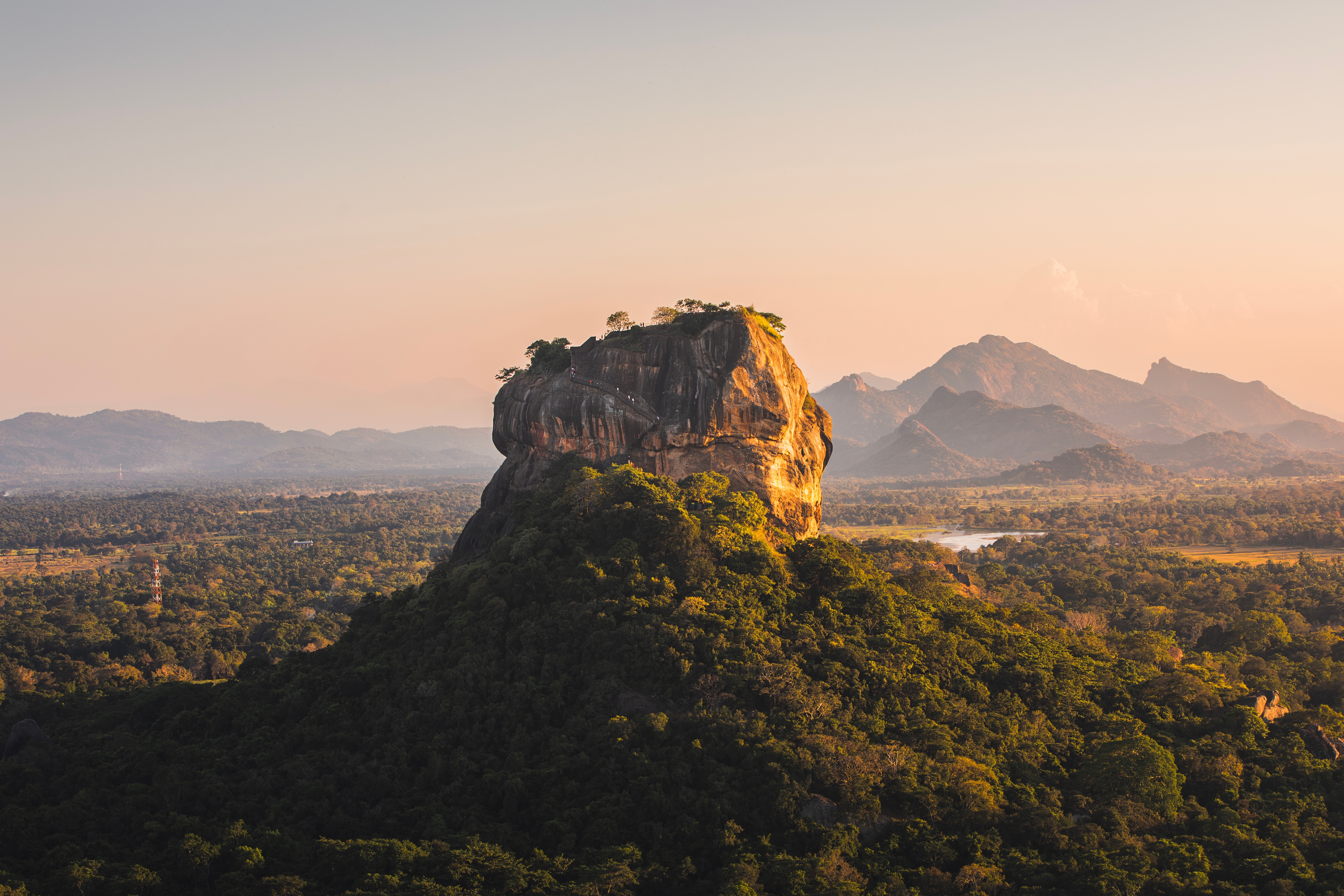 sigiriya rock also known as lion rock at golden light of sunset beautiful landscape in sri lanka