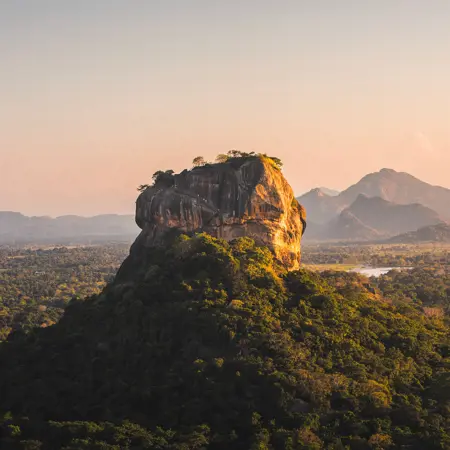 sigiriya rock also known as lion rock at golden light of sunset beautiful landscape in sri lanka