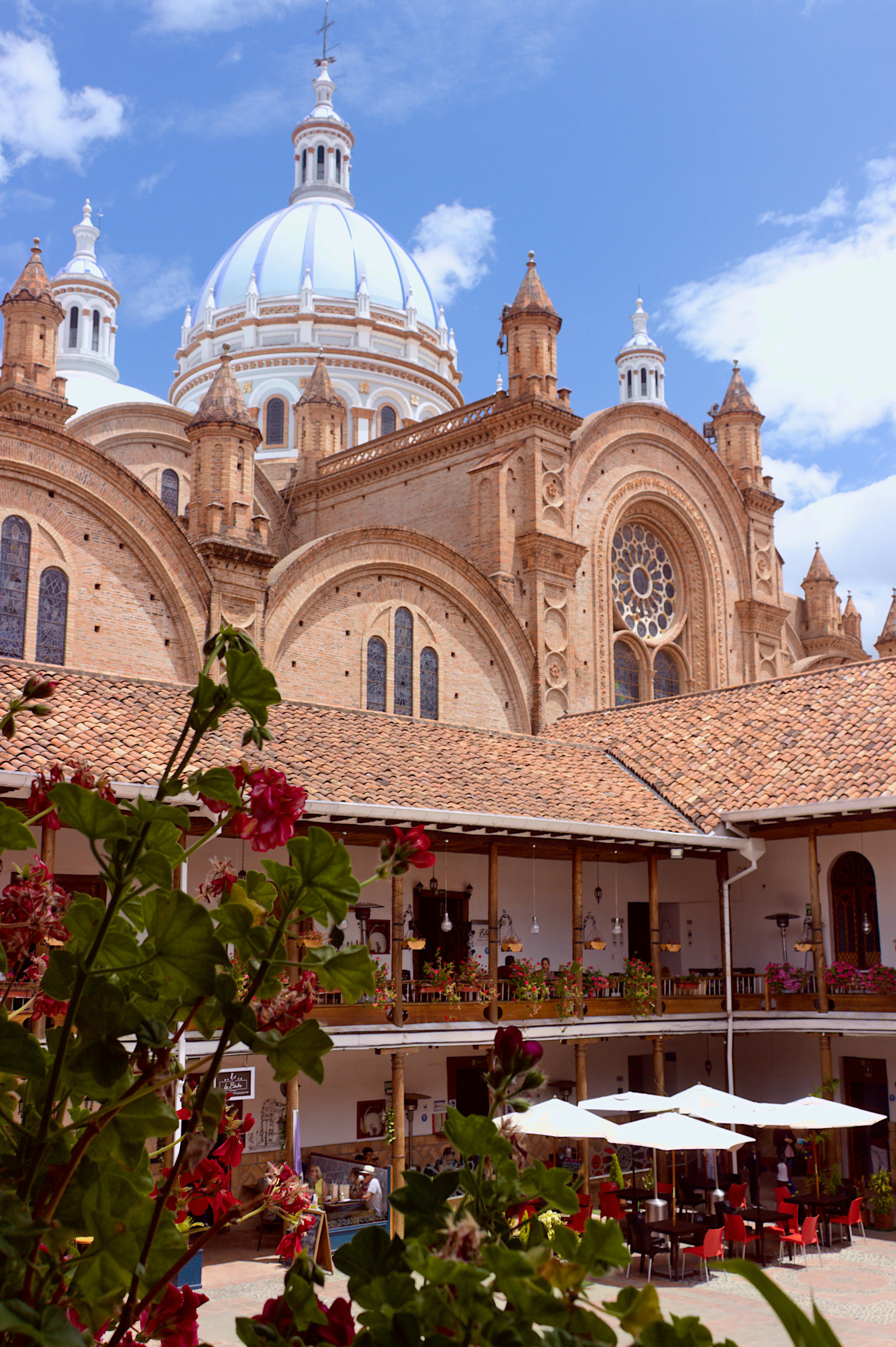 cuenca new cathedral courtyard with flowers