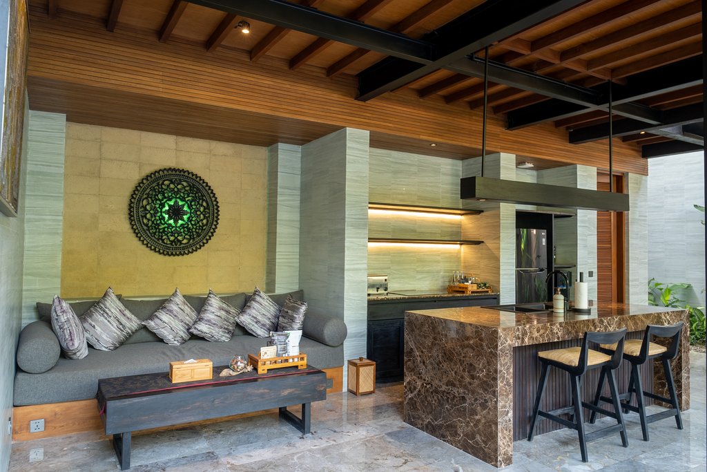prestige pool villa garden view kitchen