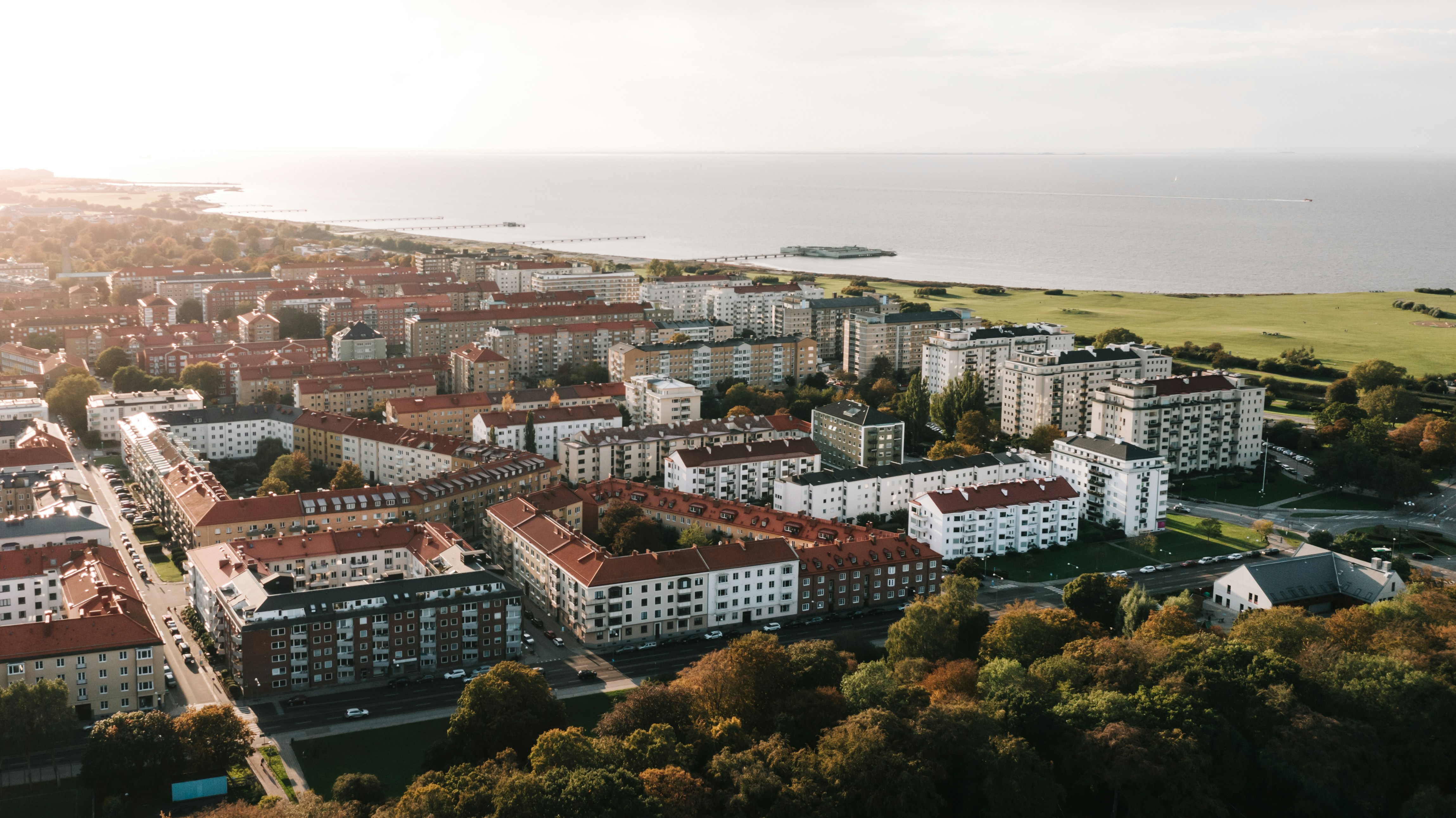 aerial view over malmo s northern beach