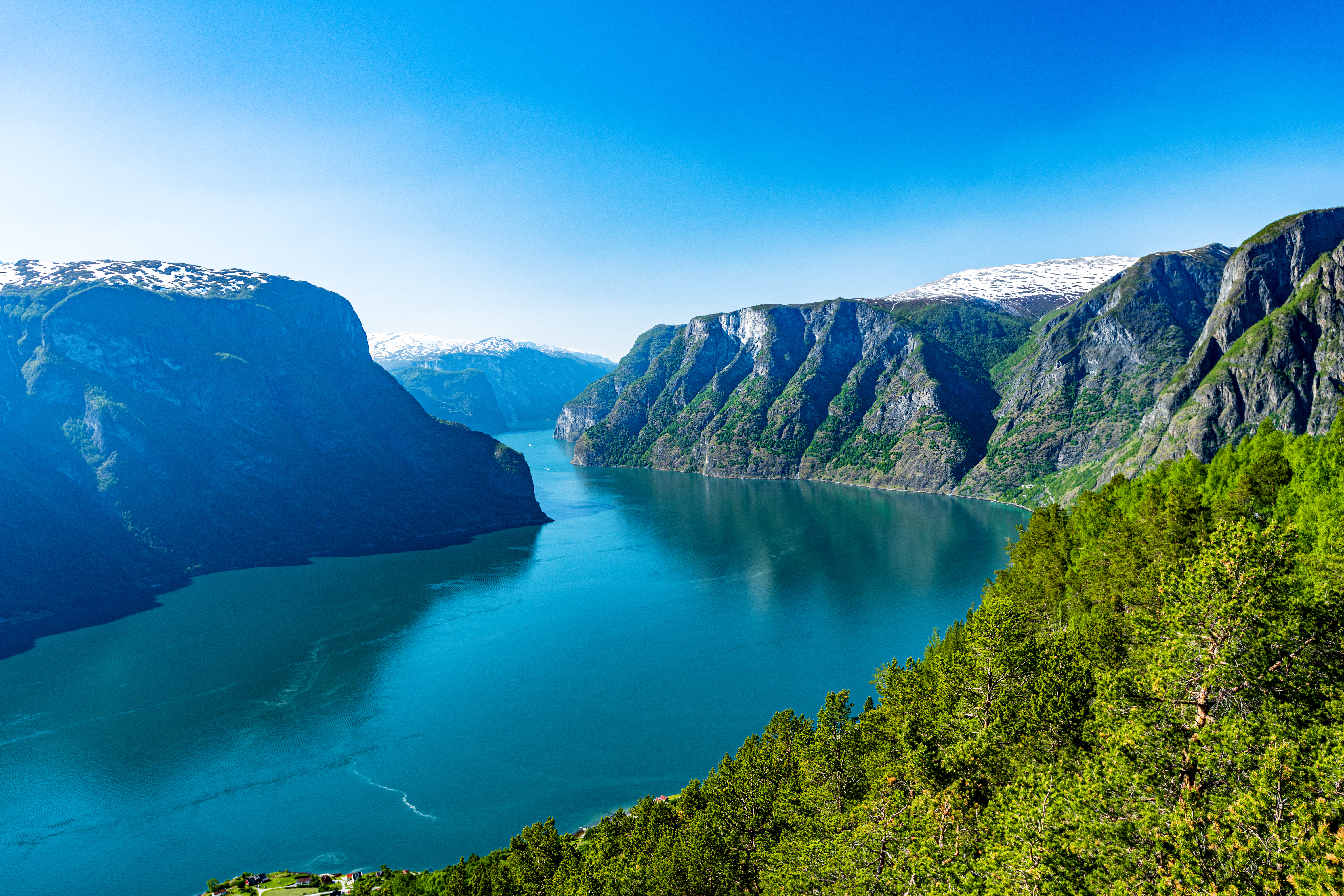 norway sognefjord at summer sunny day landscape with mountain fjord forest
