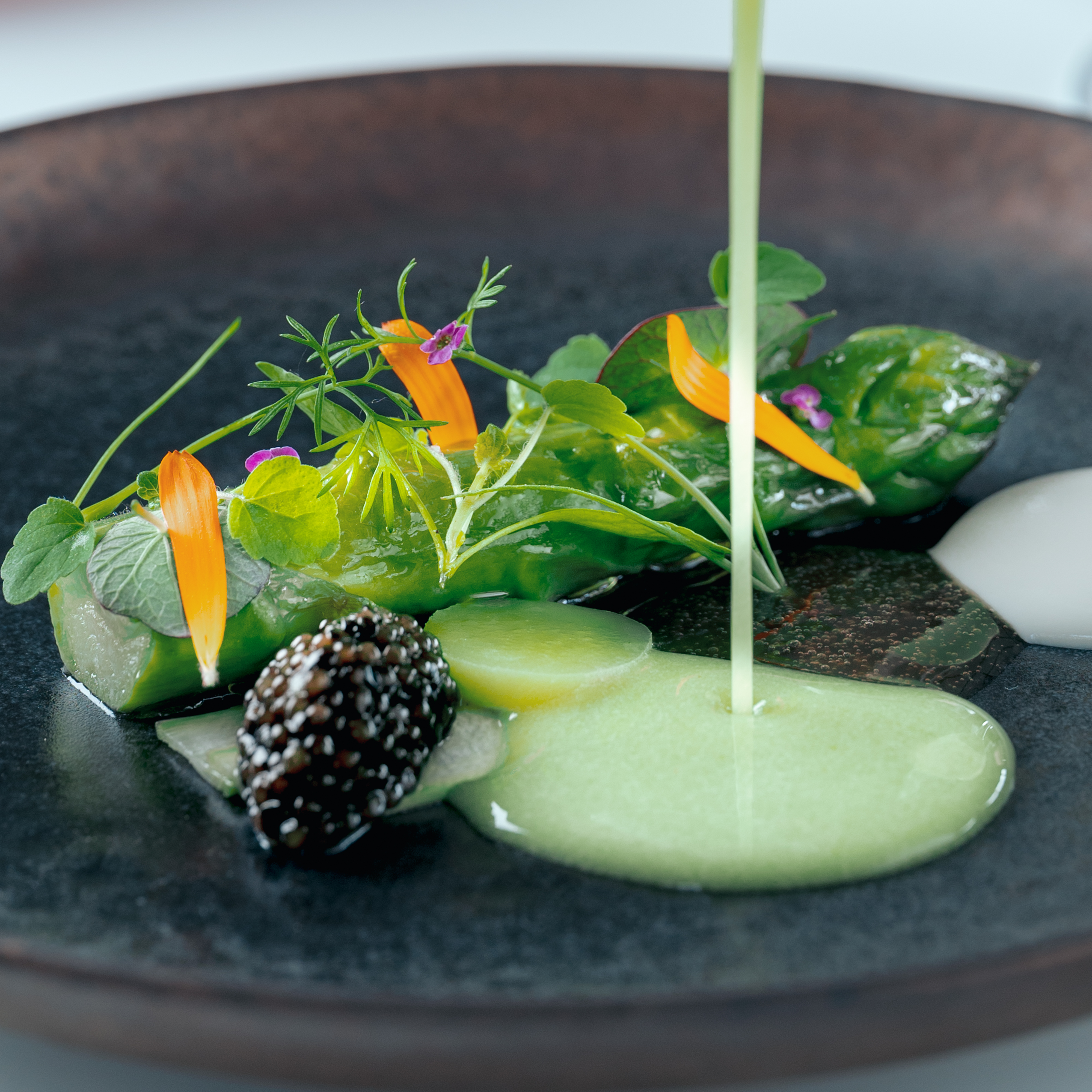 asperges vertes caviar chevre saveur anisee