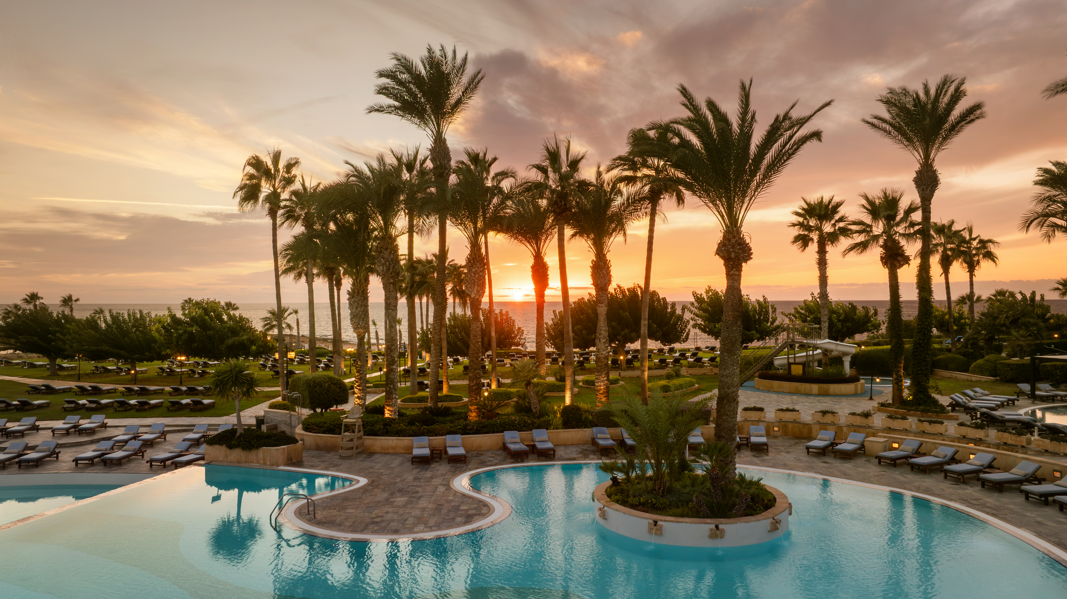 pool view sunset