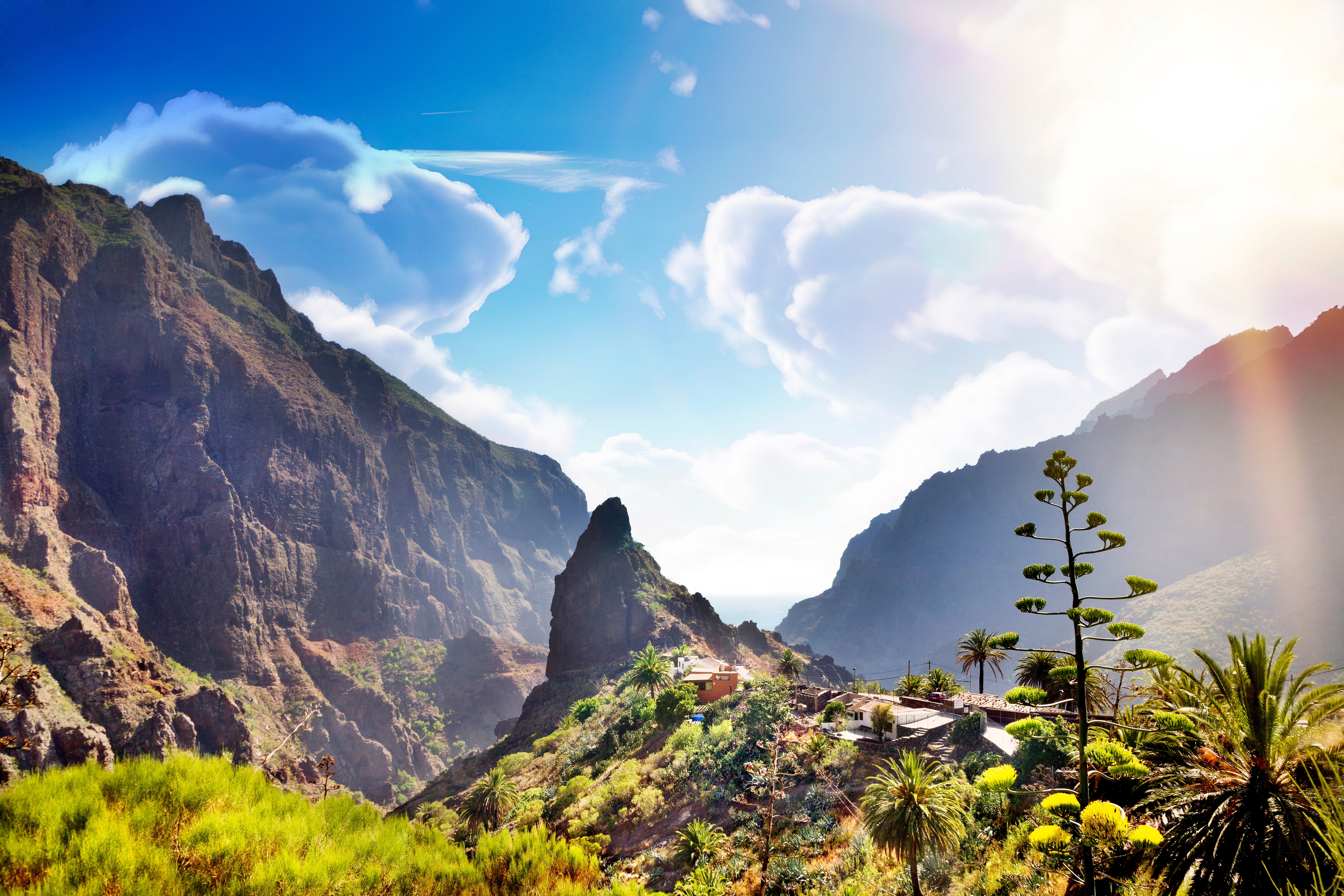 masca valley canary islands tenerife spain panoramic landscape of mountains and vegetation with sunset in tenerife